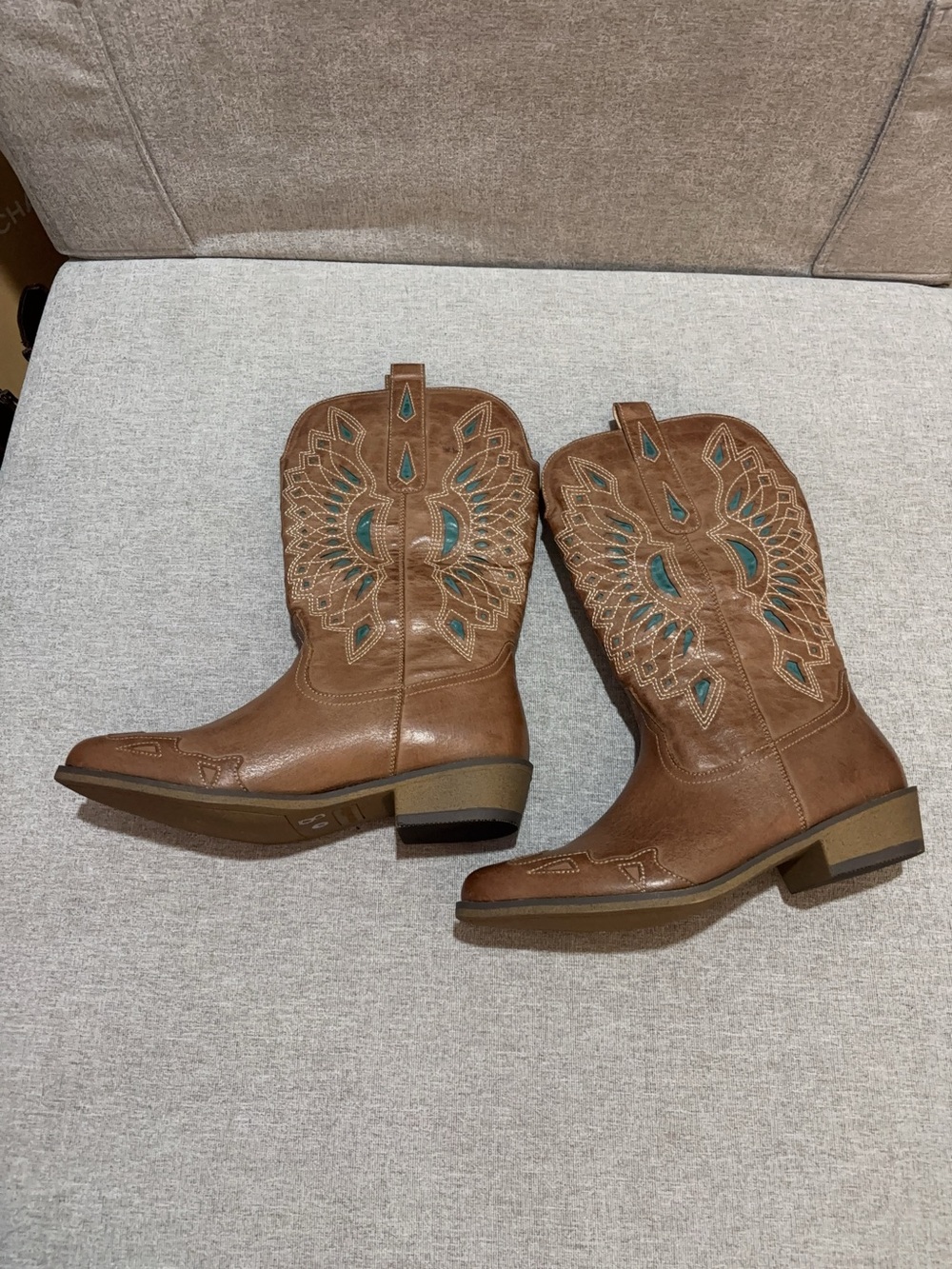 Coconuts by Matisse Brown Lace-Up Western Boots with Teal Embroidery